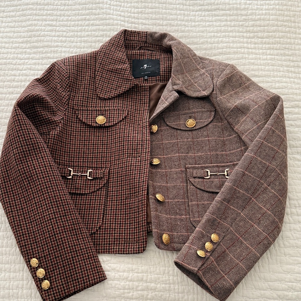 7 For All Mankind Mixed Media Plaid Blazer with Gold Buttons